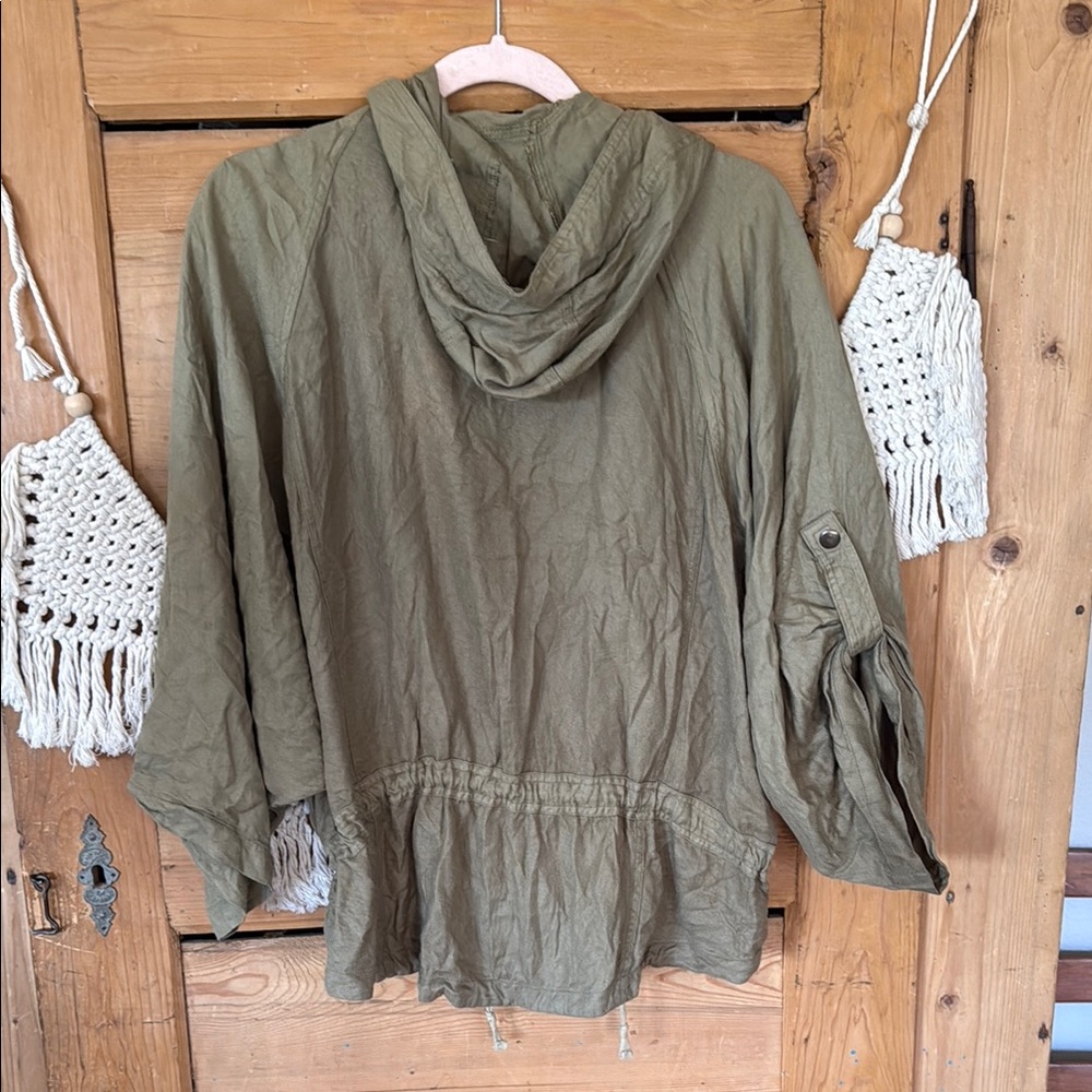 Bar III Utility Jacket Women  Green Hooded Jacket Zip Up Jacket large - Picture 3 of 3
